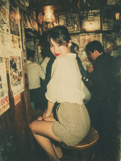 Flash Snapshot Portrait in a Crowded Japanese Izakaya (90s Disposable Camera Look) thumbnail