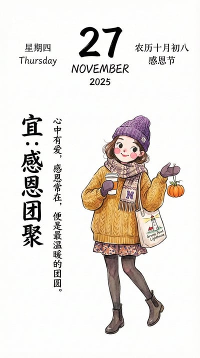 Cute Hand-Drawn Fashion Girl Calendar Poster (Vertical 9:16) thumbnail