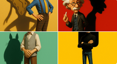 Pixar-Style Salvador Dalí Character Illustration with Melted Clock Shadow thumbnail