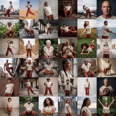 Inclusive 6x6 Fashion Grid: 36 Unique People Wearing the Same Outfit thumbnail