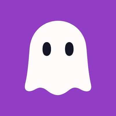 Cute Cartoon Ghost on Purple Background (Minimal Flat Vector Icon) thumbnail