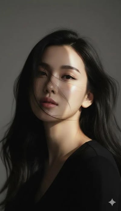 Korean Editorial Close-Up Portrait with 45° Hard Light and Subtle Prism Rainbow thumbnail
