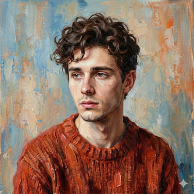 Digital Oil-Painted Bust Portrait of a Contemplative Young Man thumbnail