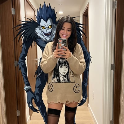 Gen Z Anime-Core Mirror Selfie with 2D Shinigami Overlay (Upload Photo) thumbnail
