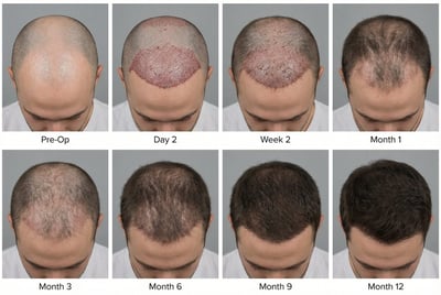 Ultra-Realistic Hair Transplant Progress Timeline Grid (Pre-Op to 12 Months) thumbnail