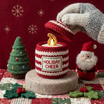 Handcrafted Plush Textile Miniature Beauty Still Life with Knitted Night Cream Jars thumbnail