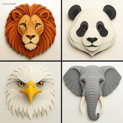 Geometric Animal Head Portrait in Contemporary Paper Craft Collage Style thumbnail