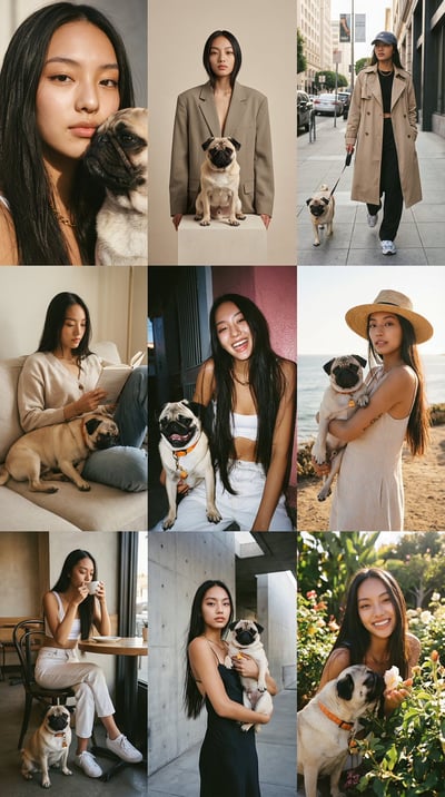 Hyperrealistic 3×3 Instagram Portrait Grid (Woman & Dog) thumbnail