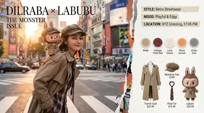 4K Fashion Magazine Double-Page Spread: Dilraba × Labubu “Double Exposure: Urban Odyssey” thumbnail
