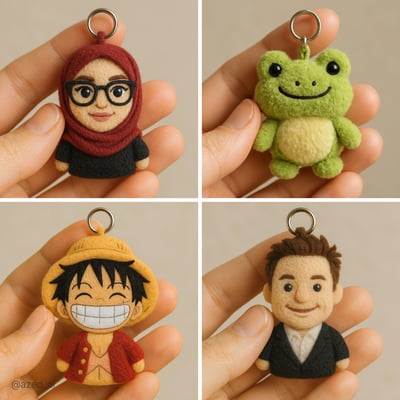 Custom Plush Keychain Close-Up Studio Photo (Felt Cartoon Character) thumbnail