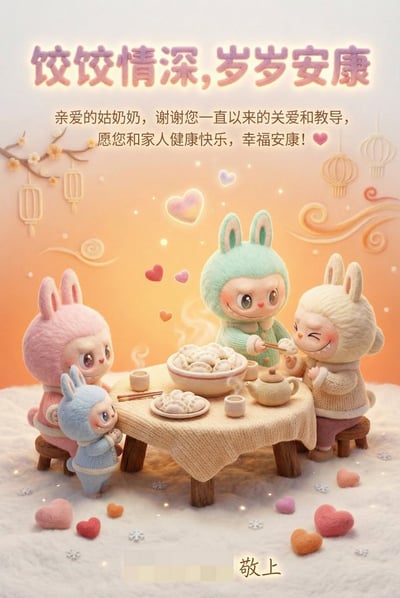 Cozy Winter Solstice Dumplings Family Reunion Felted 3D Poster thumbnail