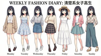 7-Day High School Girl Outfit Lineup (Studio Fashion Poster) thumbnail