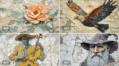 Rustic Mosaic Mural on Cracked Plaster Wall thumbnail