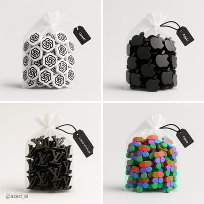 Clear Plastic Drawstring Bag with Mini 3D Figures on Gray Background (Photo Prompt) thumbnail