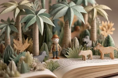 3D Pop-Up Book Illustration with Layered Paper-Craft Scene thumbnail