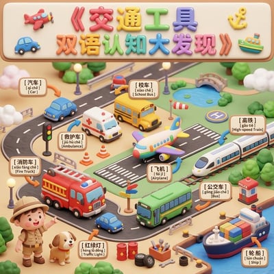 Bilingual Transportation Vehicles Cognitive Discovery – Claymation Diorama Poster (A4 Vertical) thumbnail