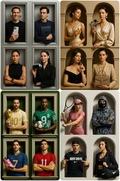 Luxury Brand Advertisement in Architectural Window Frames (2×2 Grid) thumbnail