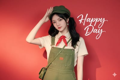 Retro Newsboy Portrait on Bold Red Background thumbnail