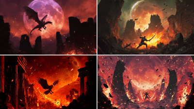 Blood Moon Duel in Ancient Ruins (Cinematic Painting) thumbnail