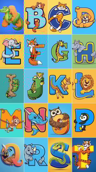 Alphabet Animal Letter Cartoon on Solid Background thumbnail