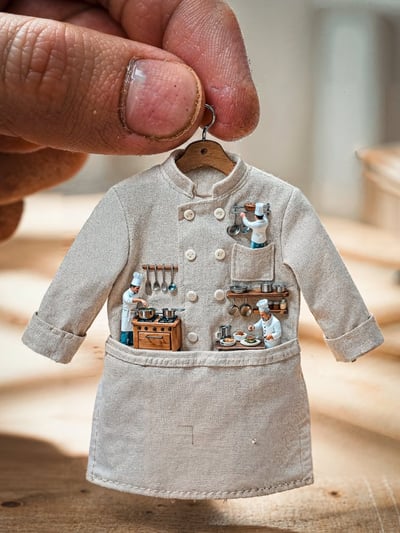 Ultra-Detailed Miniature Chef Jacket Diorama Photography thumbnail