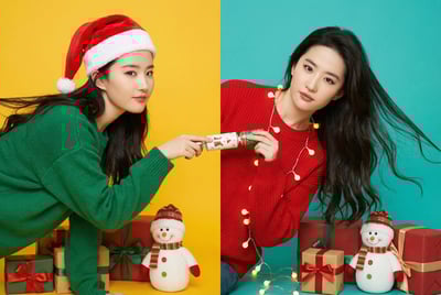 Christmas Twin Clone Portrait — 2-Panel Studio Split (16:9) thumbnail