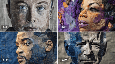 Embroidered Portrait Threadwork on Deep Linen thumbnail