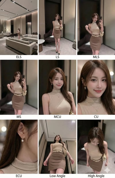 3x3 Cinematic Contact Sheet: 9 Shot Sizes From One Reference Image thumbnail