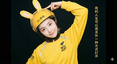 Studio Portrait of an East Asian Delivery Rider in Yellow Logo Uniform thumbnail