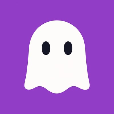 Minimalist Cute Cartoon Ghost Logo on Purple Background thumbnail