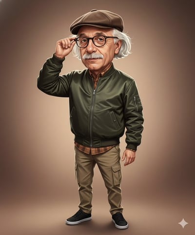 Realistic Middle-Aged Man Digital Caricature Portrait in Olive Bomber Jacket thumbnail
