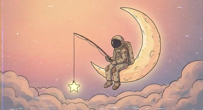 Lofi Astronaut Fishing a Star from a Crescent Moon thumbnail