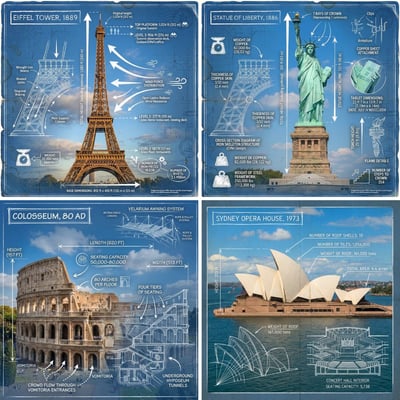 Blueprint-Style Landmark Infographic Photo Overlay thumbnail