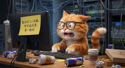Crazed Programmer Cat Coding in a Messy Server Room (3D Pixar Style) thumbnail