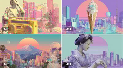 Surrealist Vaporwave Collage with Neon Japanese Cityscapes thumbnail