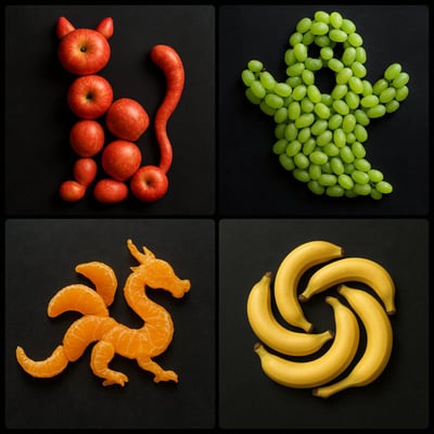 Fruit Shape Arrangement on Dark Surface (Emoji/Logo Silhouette) thumbnail