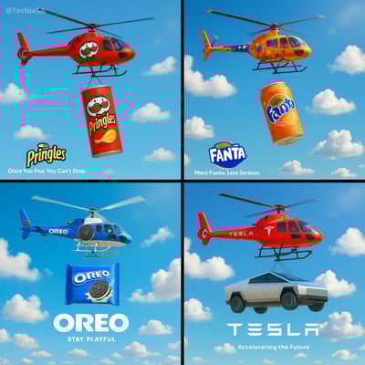 Hyper-Realistic Helicopter Brand Ad with Suspended Giant Product (1:1) thumbnail