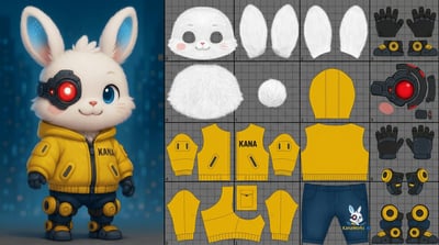 3D Model UV Unwrap & 0–1 UV Layout (Reference + Head/Body/Limbs) thumbnail