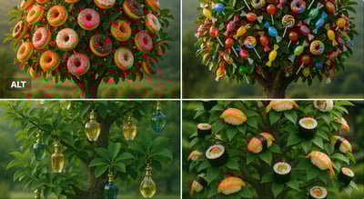 Hyper-Realistic Tree Bearing Product in a Scenic Meadow thumbnail