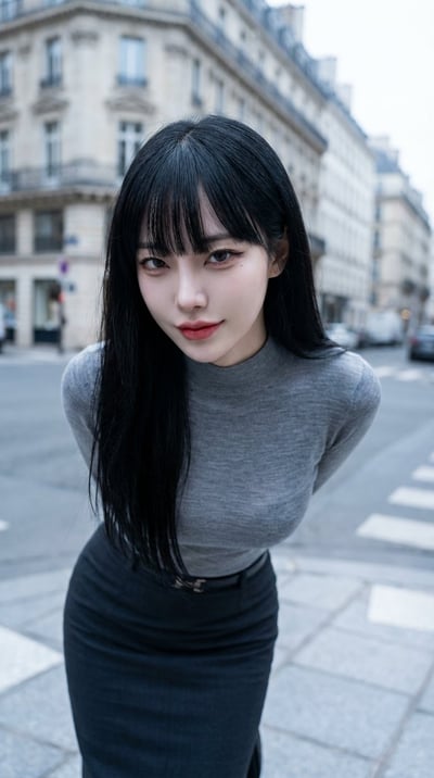 Chic Asian Fashion Influencer Street Portrait with European Classic Architecture (9:16) thumbnail