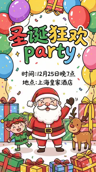 Cartoon Christmas Party Invitation Card Design (9:16) thumbnail