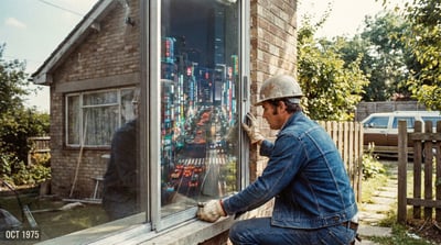 Magic Window: 1975 Grainy Film Photo with a Neon Tokyo Skyscraper View thumbnail