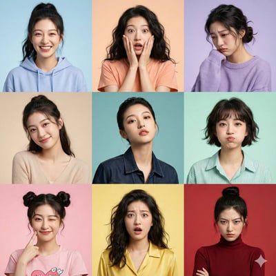 Hyper-Realistic 3x3 Photo Booth Grid Portrait With 9 Expressions thumbnail