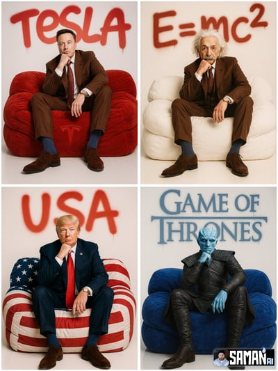 Minimalist Fashion Studio Portrait on Puffy Sofa with Graffiti Text thumbnail