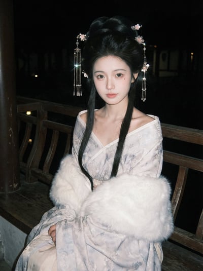 Ancient Garden Night Portrait in Wide-Sleeve Hanfu Robe thumbnail