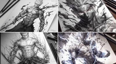 Dynamic Pencil Sketch Manga Tattoo Design on Paper thumbnail