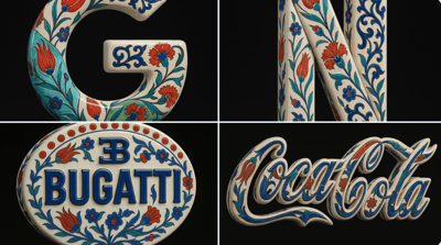 Iznik Ceramic Bugatti Logo – Hyper-Realistic 3D Porcelain Sculpture thumbnail