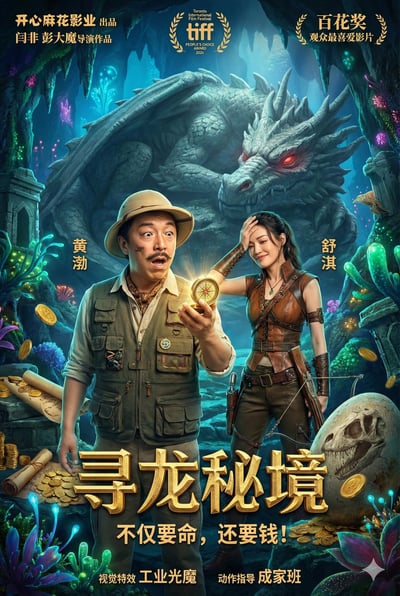 The Dragon Realm Quest — Fantasy Adventure Comedy Movie Poster in a Bioluminescent Cave thumbnail