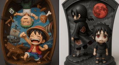 Cute Clean Base 3D Chibi Figurine Diorama in Themed Display Case thumbnail