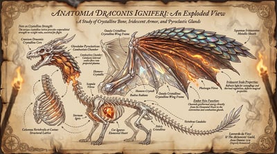 Exploded Dragon Anatomy Blueprint Poster on Ancient Parchment thumbnail